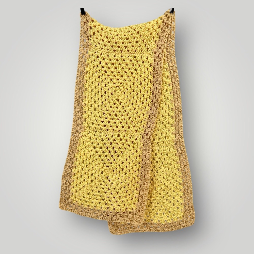 Handmade Crochet‎ Prayer Shawl Wrap Scarf Yellow Gold Boho 72x17 in